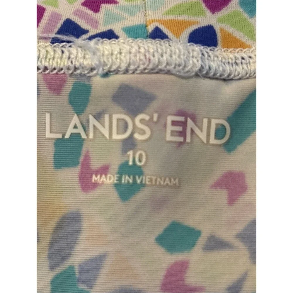 Lands End Girls Rashguard Top Size 10 Floral Multicolor Short Sleeve